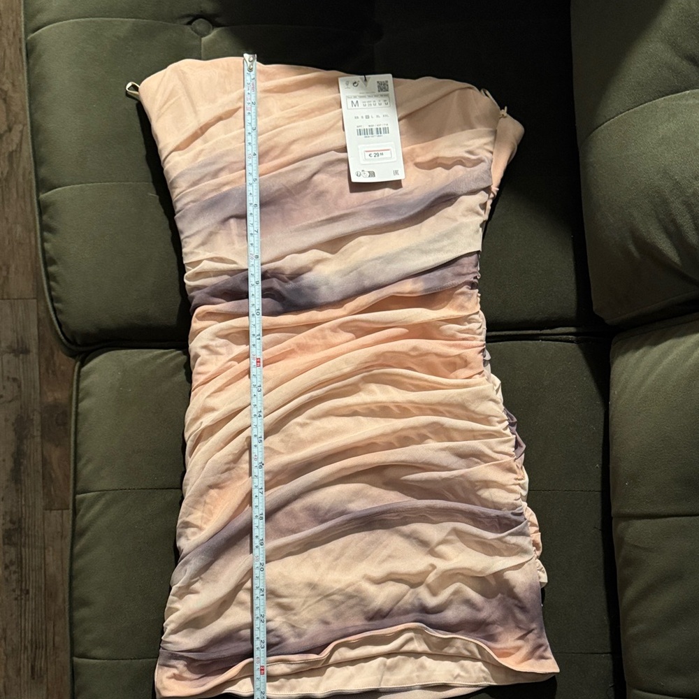 Zara Strapless Ruched Ombre Bodycon Dress in Peach-Pink